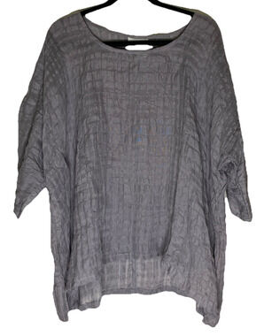 Vtg La Fixsun Gray Jakar Linen Tunic Top S Oversized Lagenlook Asymmetric Blouse